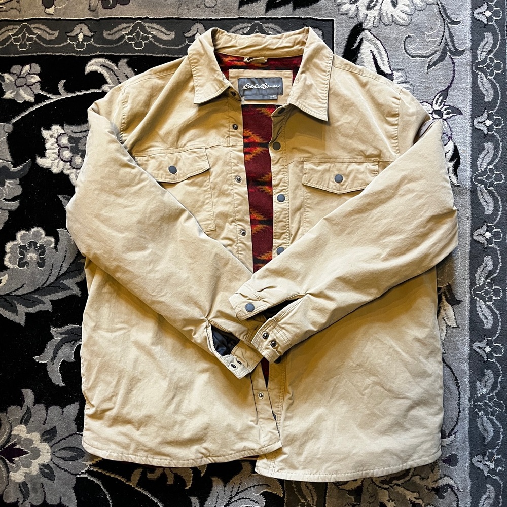 Authentic Eddie Bauer fleece lined tan jacket great condition